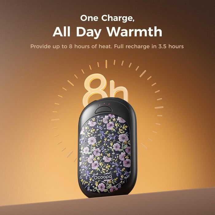 Електричні грілки для рук OCOOPA 2 шт. з магнітною фіксацією, 5000mAh, 3 режими нагріву, компактні, для рукавичок, сумки, зимові аксесуари, подарунки для чоловіків та жінок (фіолетовий/білий)