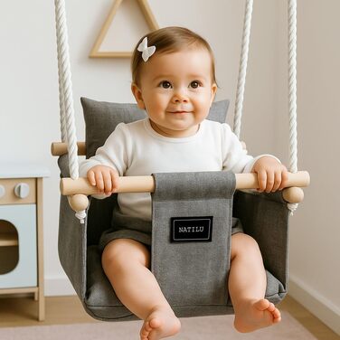 Дерев'яна гойдалка для дітей NATILU® - Indoor/Outdoor | Гойдалка для дому та вулиці | NATILU® Silver