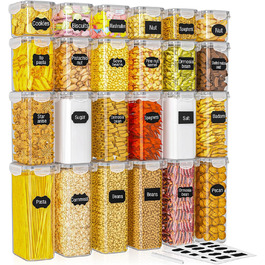 Набір з 24 герметичних контейнерів для зберігання продуктів, органайзер для холодильника, BPA-free, 42L, з етикетками