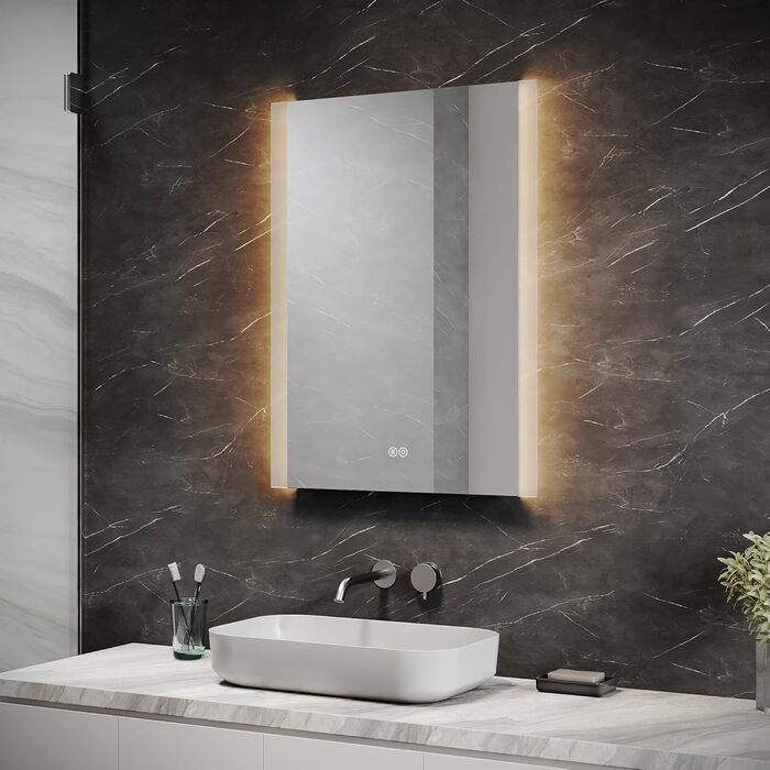 LED дзеркало для ванної кімнати Badspiegel 60x80 см з підсвічуванням, сенсором та протизапарюванням, IP44, 3 колірні температури, модель J