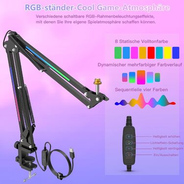 Мікрофонний стійкий тримач ZealSound з RGB підсвічуванням, адаптер 3/8
