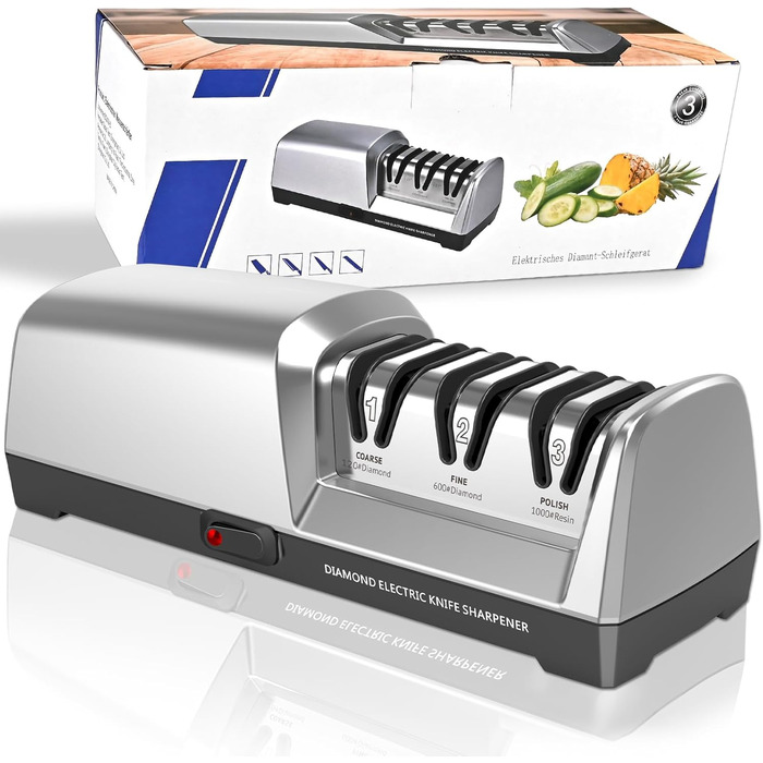 Електричний точило для ножів Herboom, 3-ступенева система з алмазним покриттям, для грубого шліфування, ремонту та заточування ножів