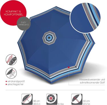 Складна парасолька Knirps T.200 Duomatic Відкривання-закривання Автоматичне Складне Штормозахисне Вітрозахисне Синє Смугасте