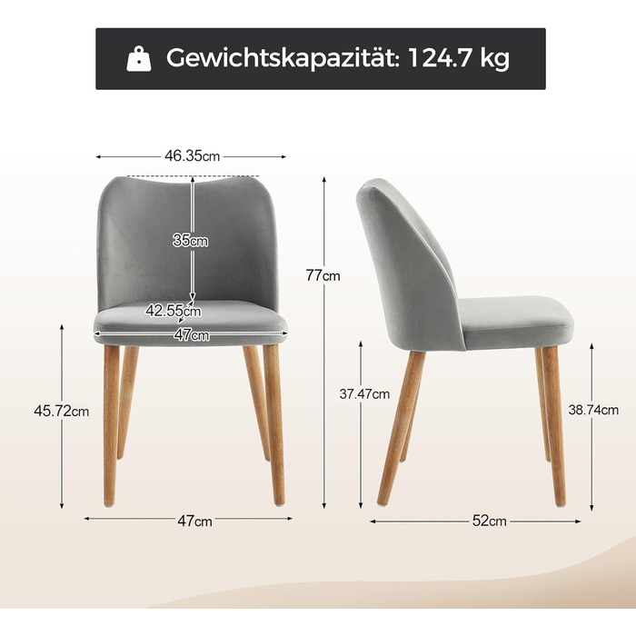 Набір кухонних стільців HULALA HOME (6 шт., сірий) - для вітальні, спальні, їдальні