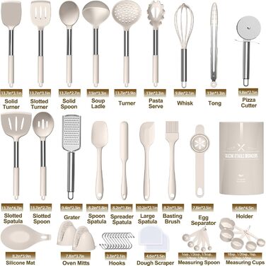 Набір кухонних аксесуарів Umite Chef: 43 предмети з нержавіючої сталі, антипригарне покриття, стійке до нагріву, бежевий