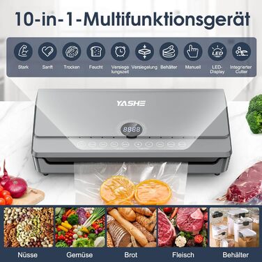 Вакууматор для продуктів 10-в-1 з магнітною кришкою, 80кПа, подвійним швом та подвійним насосом, з відсіком для рулонів та шлангом