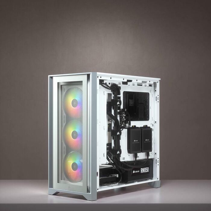 Корпус для ПК CORSAIR iCUE 4000X RGB, середній ATX, білий, із загартованим склом, 3 вентилятори SP120 RGB ELITE, контролер iCUE Lighting Node CORE, високий повітряний потік