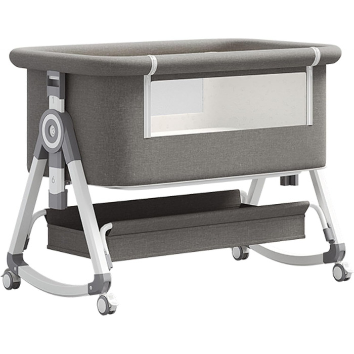 Дитяче ліжко-гойдалка GLOKID 3 в 1 з колесами, регулювання висоти та нахилу матрацу, сірий колір