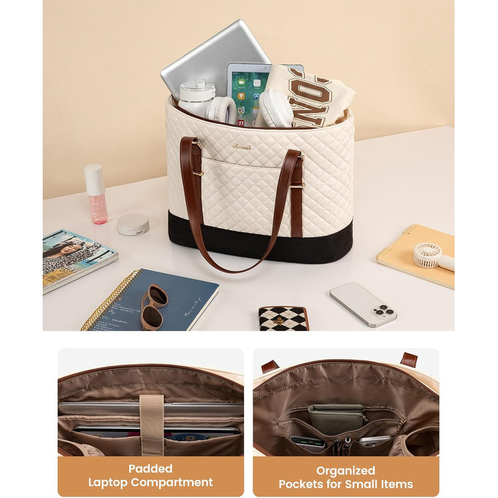 Сумка для ноутбука LOVEVOOK 15.6 дюймів для жінок з відділенням для ланчу, сумка-шоппер, ділова сумка, портфель, сумка для навчання, середнього розміру, водонепроникна, чорна