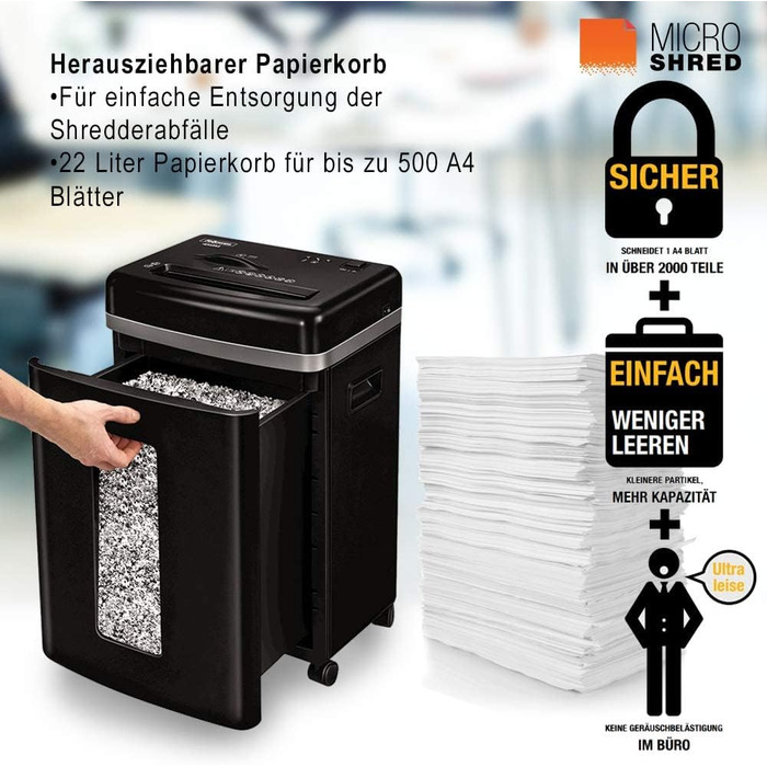 Fellowes Aktenvernichter High Security 9 Blatt: Шредер Fellowes High Security 9, для офісу та дому, Powershred 450M, 19л кошик, тихий, 2000+ частинок/A4, знищення CD