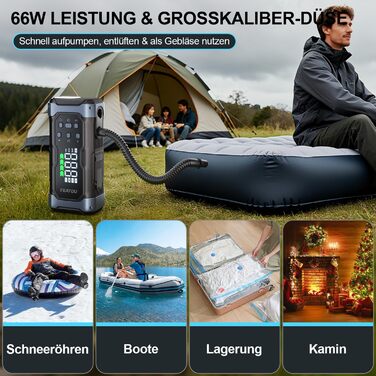 Powerbank з компресором Starthilfe 6500A: акумулятор для автомобіля 12V з повітряним насосом, стартер-бустер (9.0L бензин/8.5L дизель), LED 500 Lumen (чорний), піковий струм 7000A