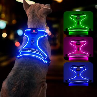 Світлодіодна шлейка для собак YFbrite, що перезаряджається, світловідбиваюча, зручна, дихаюча (Roa, маленька) (V2.0 - Blue, M)