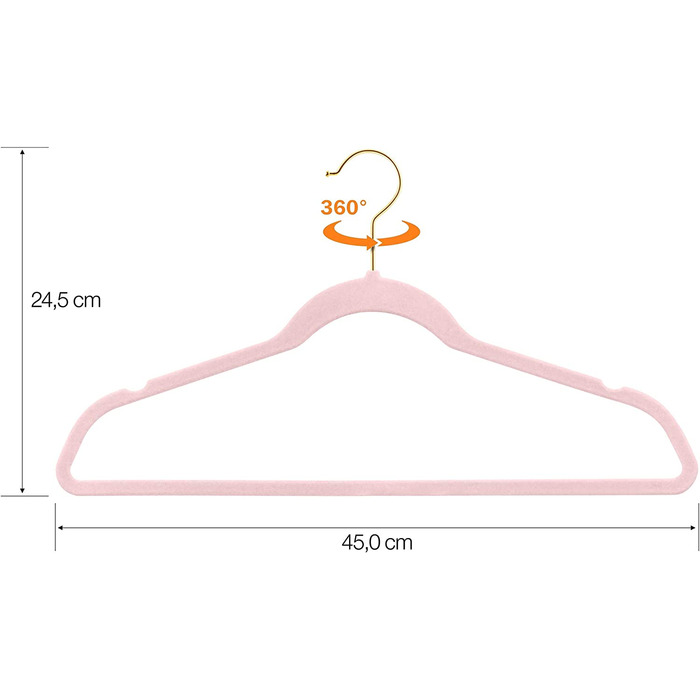 Високоякісні оксамитові Вішалки для одягу в кольорі з золотими гачками / протиковзкими/від StickandShine (рожевий), 100 шт.