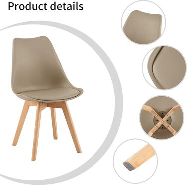 Елегантний стілець для обідньої зони EGGREE: скандинавський дизайн, міцна конструкція з бука, зручний м'який сидіння, набір 4 шт.