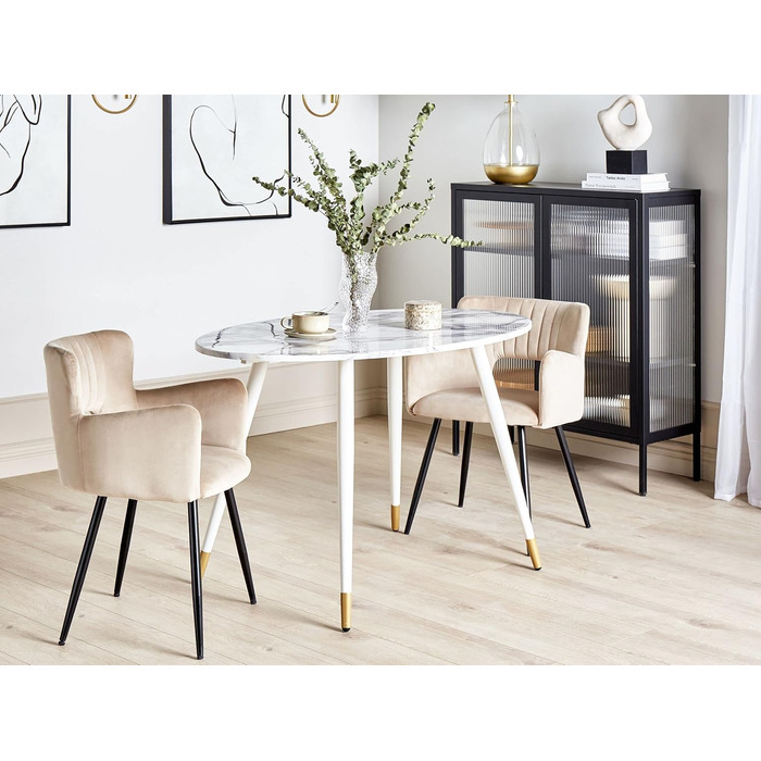 Стільниця Beliani Glamour з МДФ під мармур, біла, овальна, 120 x 70 см, металеві ніжки