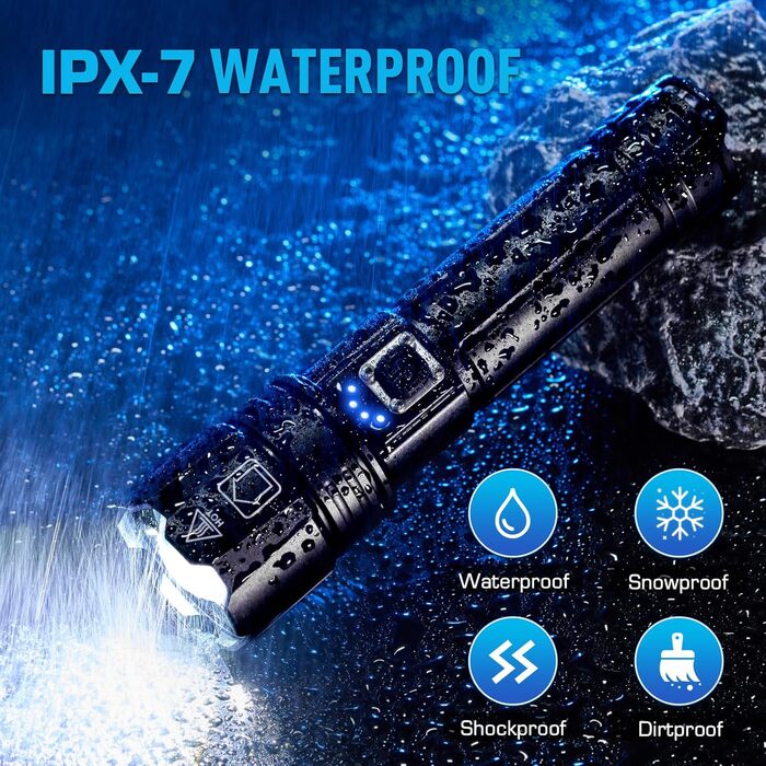 Потужний LED ліхтар XHP70.2, 1 000 000 Люмен, акумуляторний, 5 режимів, зум, водонепроникний IPX7, для кемпінгу та походів (набір 2 шт.)
