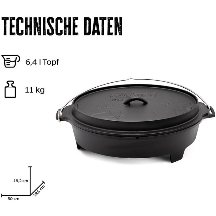 Набір голландської печі Grillfürst Dutch Oven BBQ Edition DO 9: чавунний котелок 8,5 л з підставкою, кришкою та аксесуарами