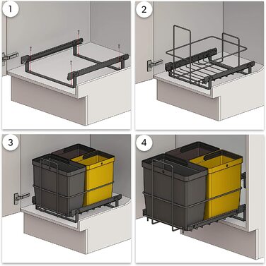 Висувна вбудована кошик для сміття з 3 кошиками (11l, 2x8l) в кольорах темно-сірий, жовтий, коричневий - Система поділу сміття Trio для кухні Нижній шафа - висувна корзина антрацит 32,8 x 43,3 x 35,4 см 11L 2x8l versch.Колір, 64 / 3a