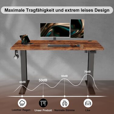 Електричний регульований стіл Devoko - стіл для стоячи/сидячи, 120 x 60 см, білий (Vintage-brown)