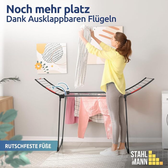 Сушарка для білизни STAHLMANN® з площею сушіння 18 м² - розкладний сушильний бак [Вироблено в ЄС] 1,05 м - ідеально підходить для довгих речей, економія місця