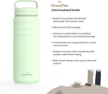 Термопляшка GRANDTIES 946мл з широким горлом та двома кришками - білий слонова кістка | Збереже холодну воду | Для чоловіків та жінок