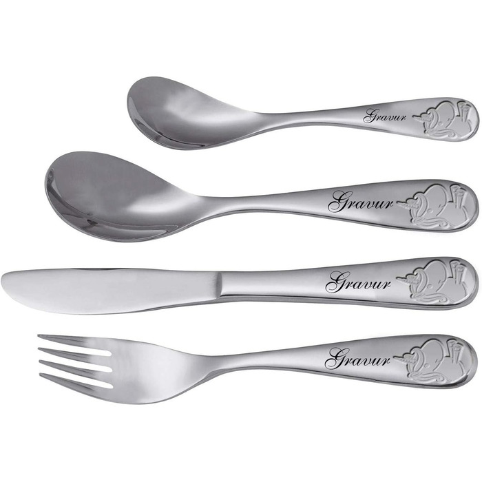 Дитячий столовий набір Kinderbesteck з єдинорогом та індивідуальною гравіюванням імені