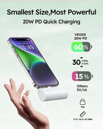 Швидка зарядка, сумісний з iPhone (білий), 5000mAh, 20W PD Mini