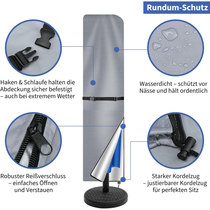 Чохол для парасольки/маркету/садового парасоля, захисний, анти-UV, діаметром до 400 см, 300x300 см (колір: коричневий/сірий, розмір: 240x57/57 см)