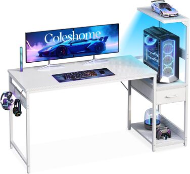 Ігровий стіл Coleshome з LED-підсвічуванням 120x48 см, з шухлядами та полицею, регульований, з тримачем для навушників