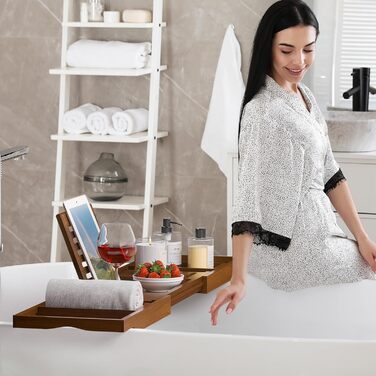 Підставка для ванни з текового дерева, розширювана, для ванної кімнати, дерев'яна, як унікальний подарунок на новосілля