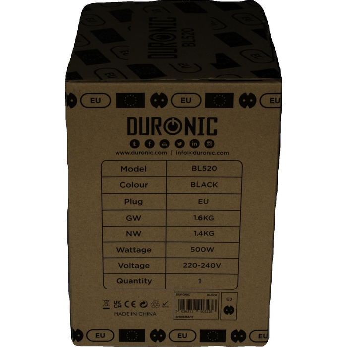 Блендер Duronic BL520 23000 об/хв, 500 Вт, в т.ч. 2 пляшки без бісфенолу А, ідеально підходить для смузі