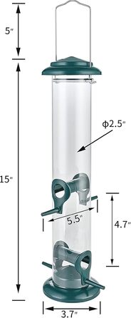 Годівниця для птахів iBorn, металева, зелена, 14 дюймів, 4 порти, підвісна
