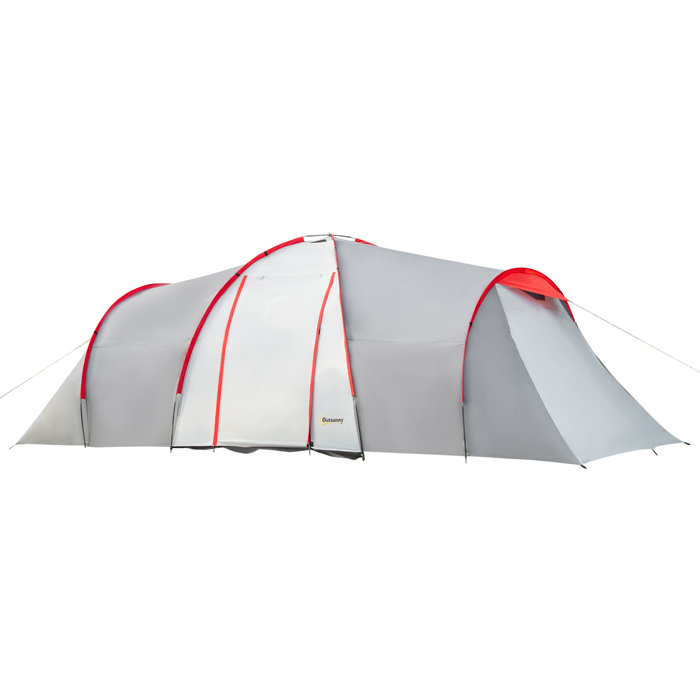 Outsunny Camping Tent, Тунельний намет на 6 осіб з 2 спальнями, вітальня, тамбур, вітрозахисний сімейний намет UV50+ з сумкою для перенесення, 2000 мм водовідштовхувальний засіб для кемпінгу, саду, сірий | Аосом