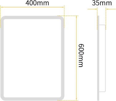 LED дзеркало для ванної кімнати 40x60 см з підсвічуванням, холодне біле світло 6500K, прямокутне, для монтажу на стіну