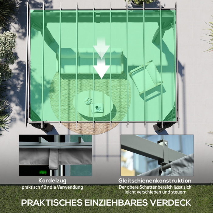 Пергола для саду та тераси 3,6x3 м з регульованим дахом, алюмінієвий павільйон антрацитового кольору