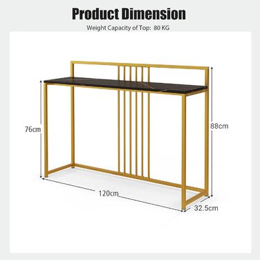 Консольний столик LIFEZEAL з мармуру, металевий каркас, канадський стиль, 120x32.5x88см, золото (чорний)