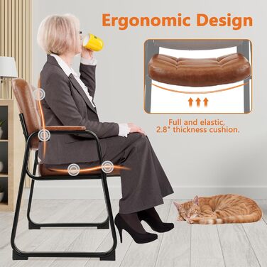 Крісла для відпочинку Big & Tall Clatina з підлокітниками, шкіра, стаціонарна база, без коліс, для офісу, лобі, дому, переговорів, конференцій, зони відпочинку, коричневий, 1 шт.