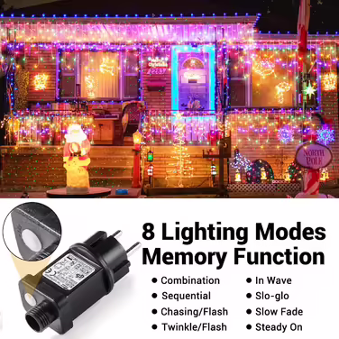 Гірлянда-бахрома 20 м 800 LED Elegear, різнокольорова, для вулиці, з таймером, IP44, розширювана, 8 режимів, для вікна, даху, балкона, новорічна декорація