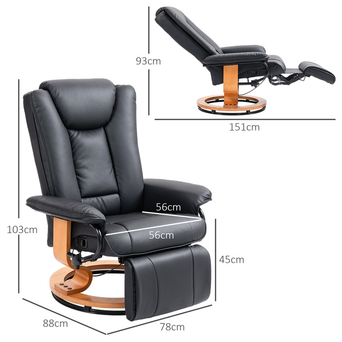 Крісло під телевізор HOMCOM Recliner Swivel з функцією відкидання та підставкою для ніг витримує до 150 кг, крісло під телевізор з імітації шкіри в чорному кольорі для вітальні