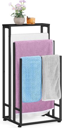 Підставка для рушників Smusei, чорна вінтажна, 3-ярусна, з полицею з дерева, 40x30x82 см