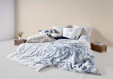 Бавовна, 50 льон, сертифікація Oeko-TEX Standard 100, в т.ч. чохол на подушку 1 x 80 x 80, двостороння постільна білизна з квітковим орнаментом, натуральна біла спинка, колір сірий (135 x 200 см), 344103, 50