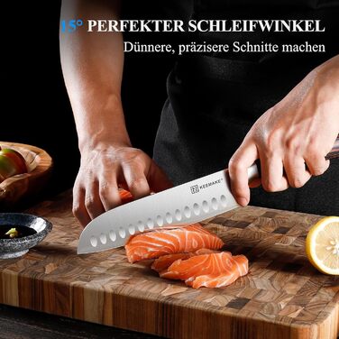 KEEMAKE Набір професійних кухонних ножів Santoku 18 см з карбонової сталі, ергономічна ручка