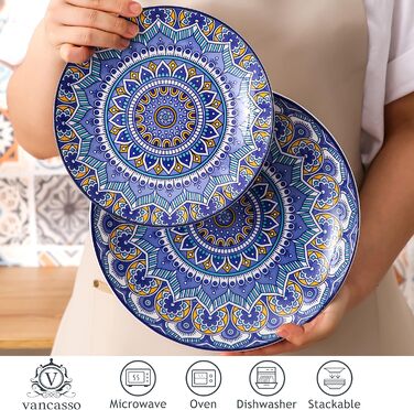 Посуд Vancasso Mandala, 16 предметів, порцеляновий набір для 4 осіб, блакитний, богемський стиль, ручна розпис
