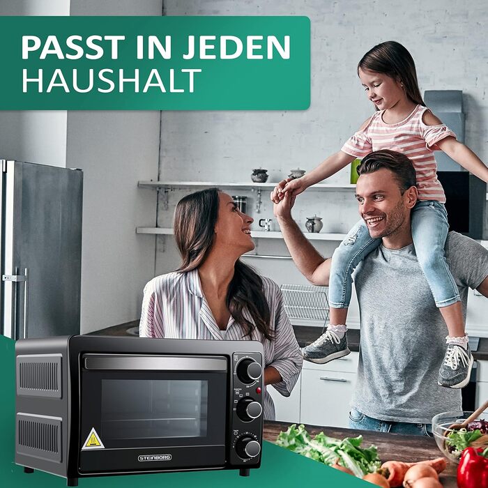 Міні-піч STEINBORG 15 л: піч для піци, випікання та підігріву. Економне споживання енергії, таймер 60 хв.