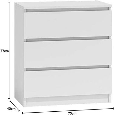 Комод Malwa M3, білий Шафа для документів 3 висувні ящики Ідеально підходить для віталень, спалень і дитячих кімнат