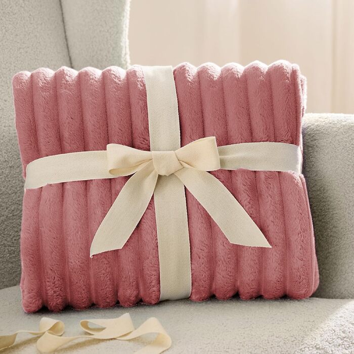 BEDSURE Плед великий 220x240 см - теплий, м'який, для дивану, кімнати, вовняний/флісовий, рожевий