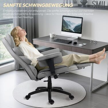 Ігровий крісло Dowinx, офісне ергономічне крісло з кишеньковим пружинним сидінням, крісло для начальника з подвійною м'якою спинкою, регульовані підлокітники та підставка для ніг, комп'ютерне крісло, PU, сірий колір