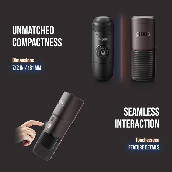 WACACO Електрична портативна кавомашина: 4 види кави, швидкий нагрів, 3 акумулятори 3000mAh, 20 Bar, для меленої кави та капсул NS, сенсорний екран, темно-бордовий