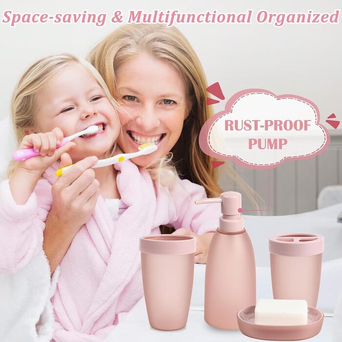 Набір аксесуарів для ванної кімнати iMucci (9 шт.) з бамбуковим покриттям, пастельно-зелений: сміттєвий бак, щітка для унітазу, тримач для зубних щіток, дозатор мила-лосьйону, мильниця, стакан для зубних щіток, тримач для ватних паличок