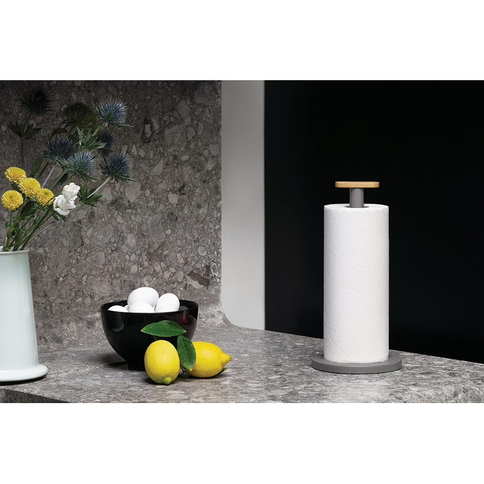 Тримач для паперових рушників Alessi Mattina BG05 R, сталь з епоксидним покриттям та бамбукова ручка, темно-сірий